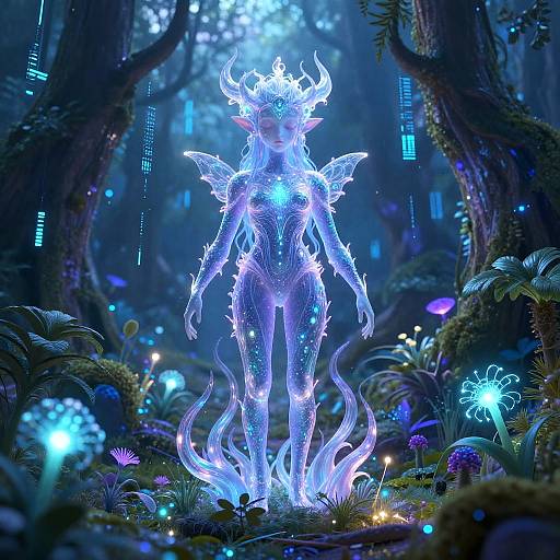 Mystical AI Entity in Digital Forest