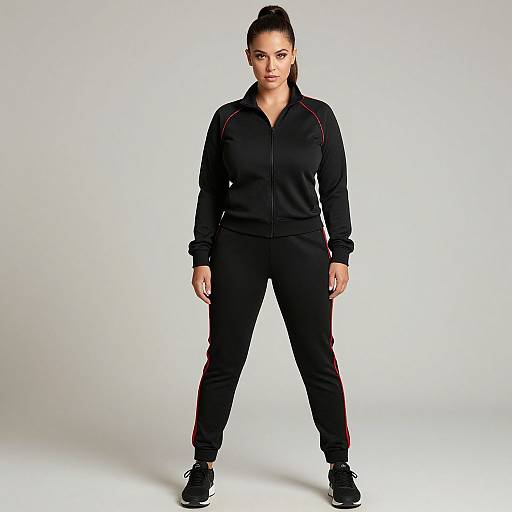 Sporty Woman in Black Tracksuit