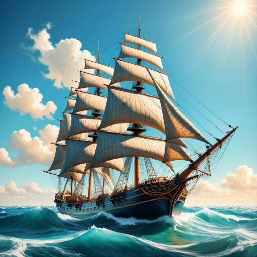 Classic Tall Ship Sailing on Ocean