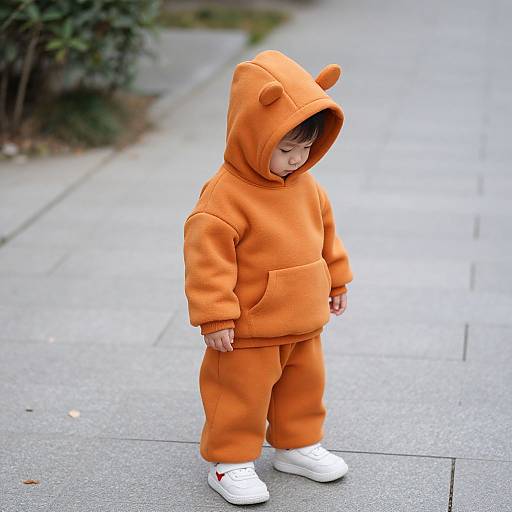 Child in Orange Hooded Outfit