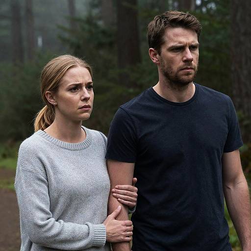 Misty Forest Encounter Between Two People