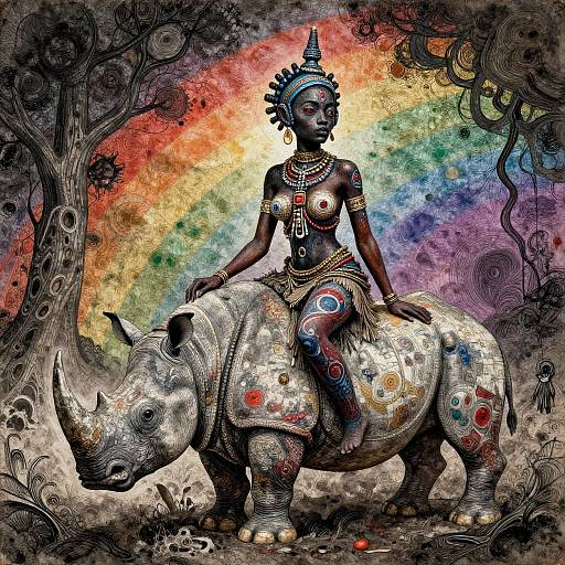 Surreal Orish Woman on Warpainted Rhino