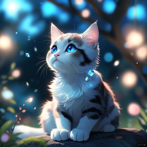 Enigmatic Cat Under Starry Night