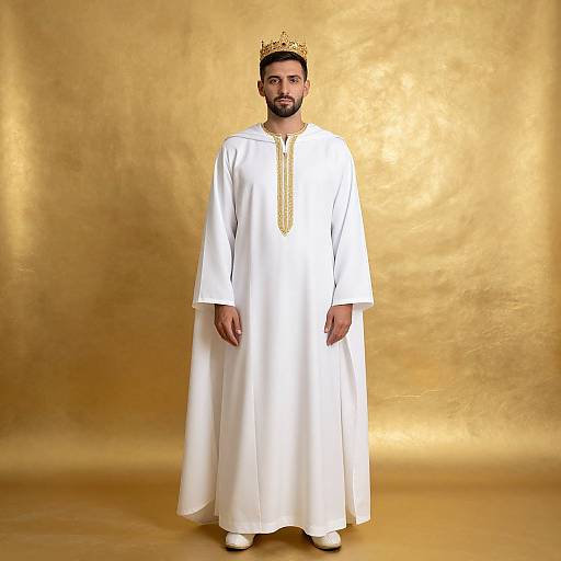 Man in White Ritual Robe with Crown