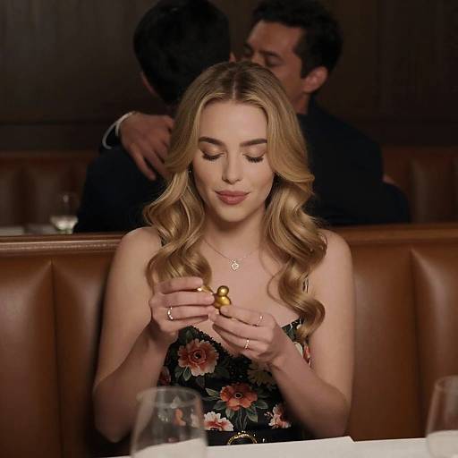 Blonde Woman in Dimly Lit Restaurant