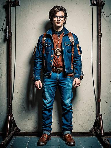 Man in Cyber Steampunk Denim Costume