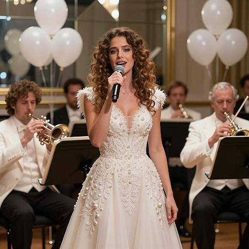 Elegant Singer with Orchestra in Background