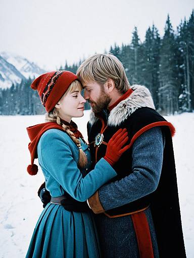 Couple in Anna and Kristoff Costumes in Snowy Landscape