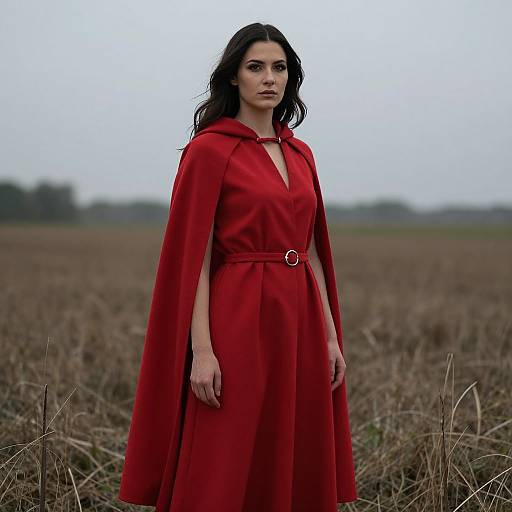 Woman in Red Cape in Field