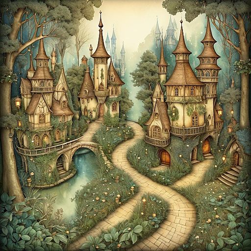Enchanted Medieval Garden in Anton Pieck Style Enchanted Medieval Garden in Anton Pieck Style