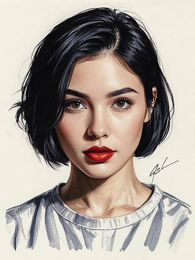 Short Black-Haired Girl Portrait Sketch