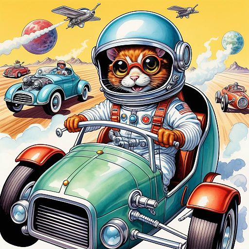 Whimsical Astronaut in Retro Hotrod Whimsical Astronaut in Retro Hotrod