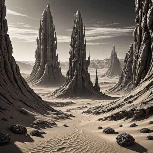 Futuristic Monochrome Desert Landscape Art Futuristic Monochrome Desert Landscape Art