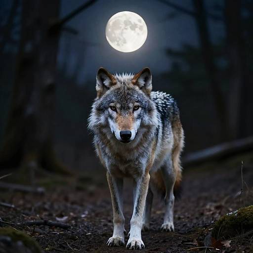 Photorealistic Silver Wolf Night Portrait