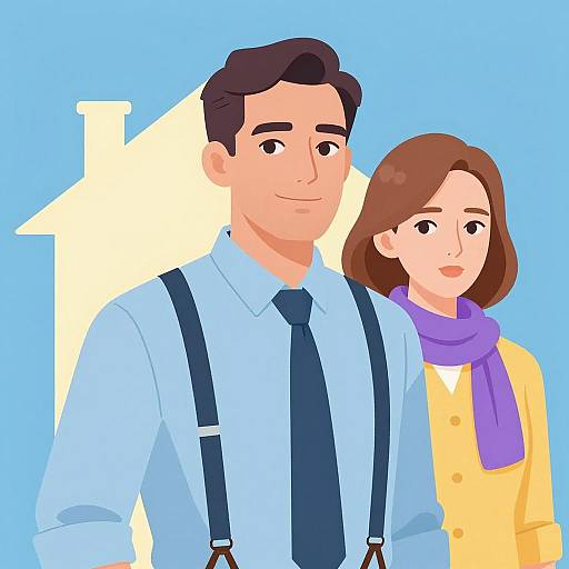 Couple Illustration with Bright Background
