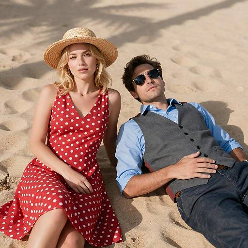 Retro Beach Couple in Polka Dots