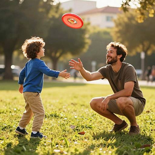 Joyful Father and Son Playing Outdoors