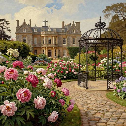 Victorian Garden with Grand Manor