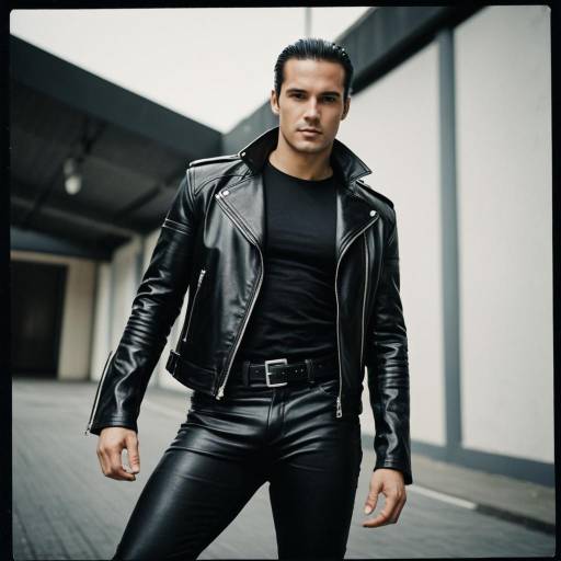Confident Man in Black Leather Outfit