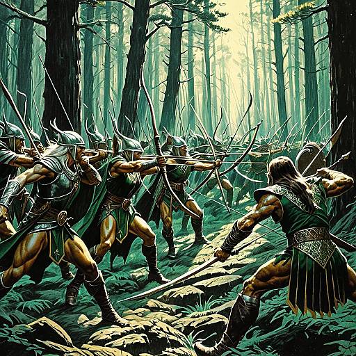 Iridescent Op Art Elf Archers in Combat