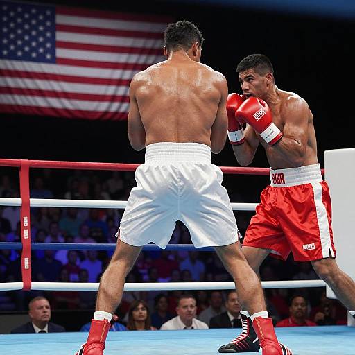 Intense Boxing Match in the Ring