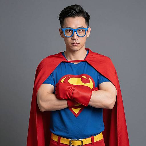 Superhero in Red Cape and Gloves