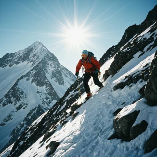 Mountain Climber on Rocky Snowy Peak