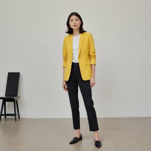 Petite Woman in Yellow Blazer and Black Trousers