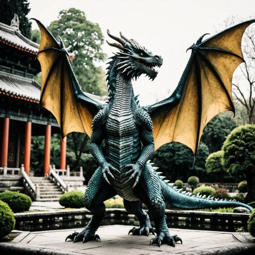 Dragon Statue in Tranquil Temple Garden