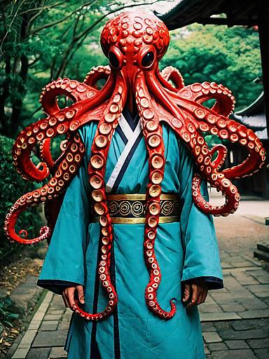 Man in Realistic Mezo Shoji Octopus Cosplay