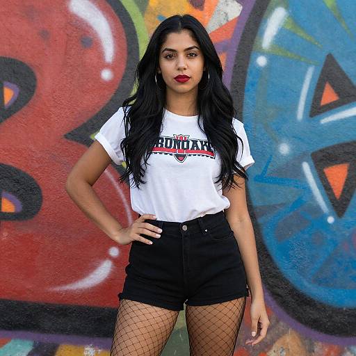 Confident Woman by Colorful Graffiti Wall