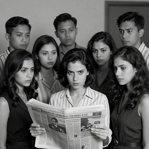 Serious Group Reading Newspaper