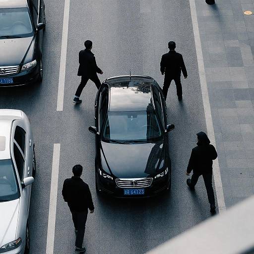Aerial Blue-Tinted City Street Scene