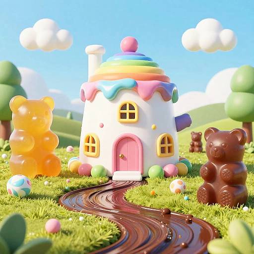 Magical Candy Cottage Fantasy Landscape