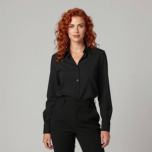 Confident Redhead Woman in Black Business Attire