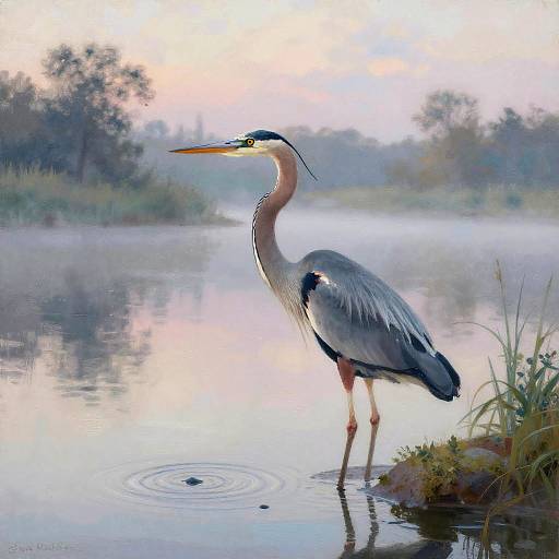 Blue Heron Fishing at Dawn