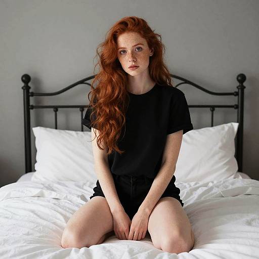 Red-Haired Woman on White Bed