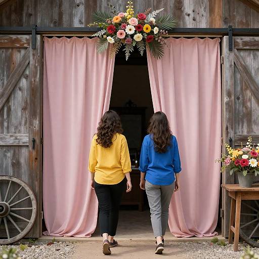 Charming Scene with Women and Barn Door