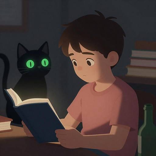 A Boy Reading Under Dim Light