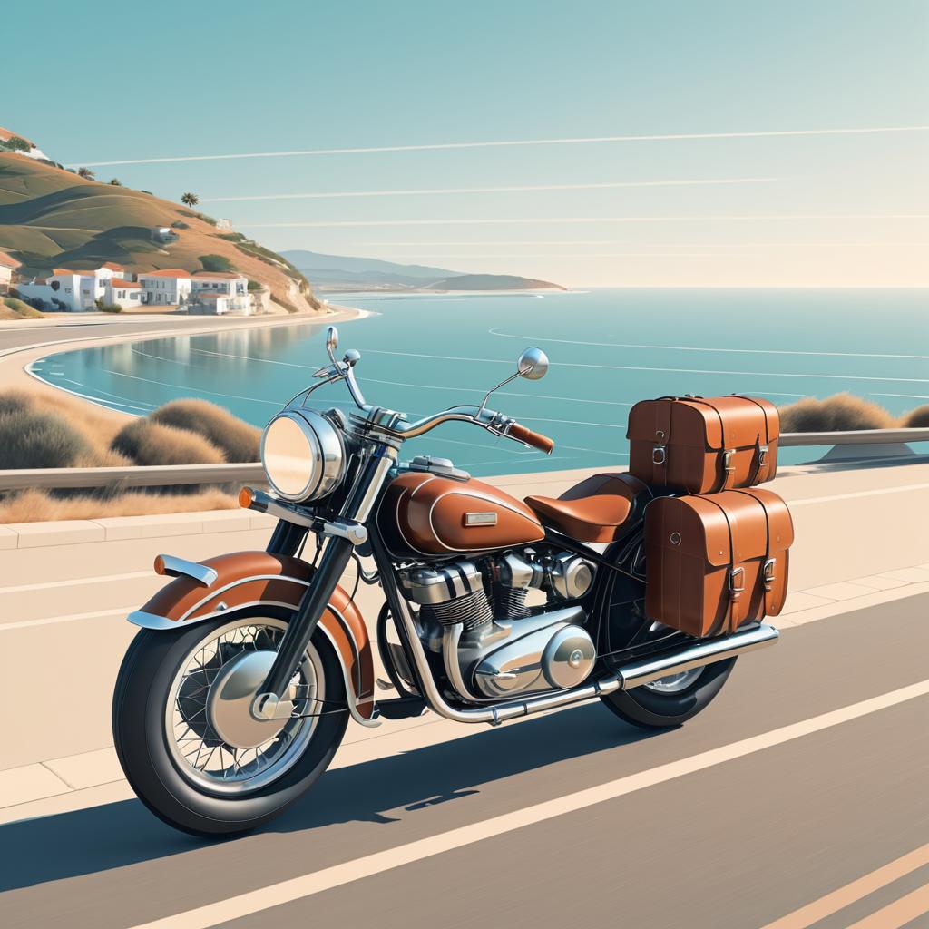 Retro Motorcycle on Coastal Highway Illustration