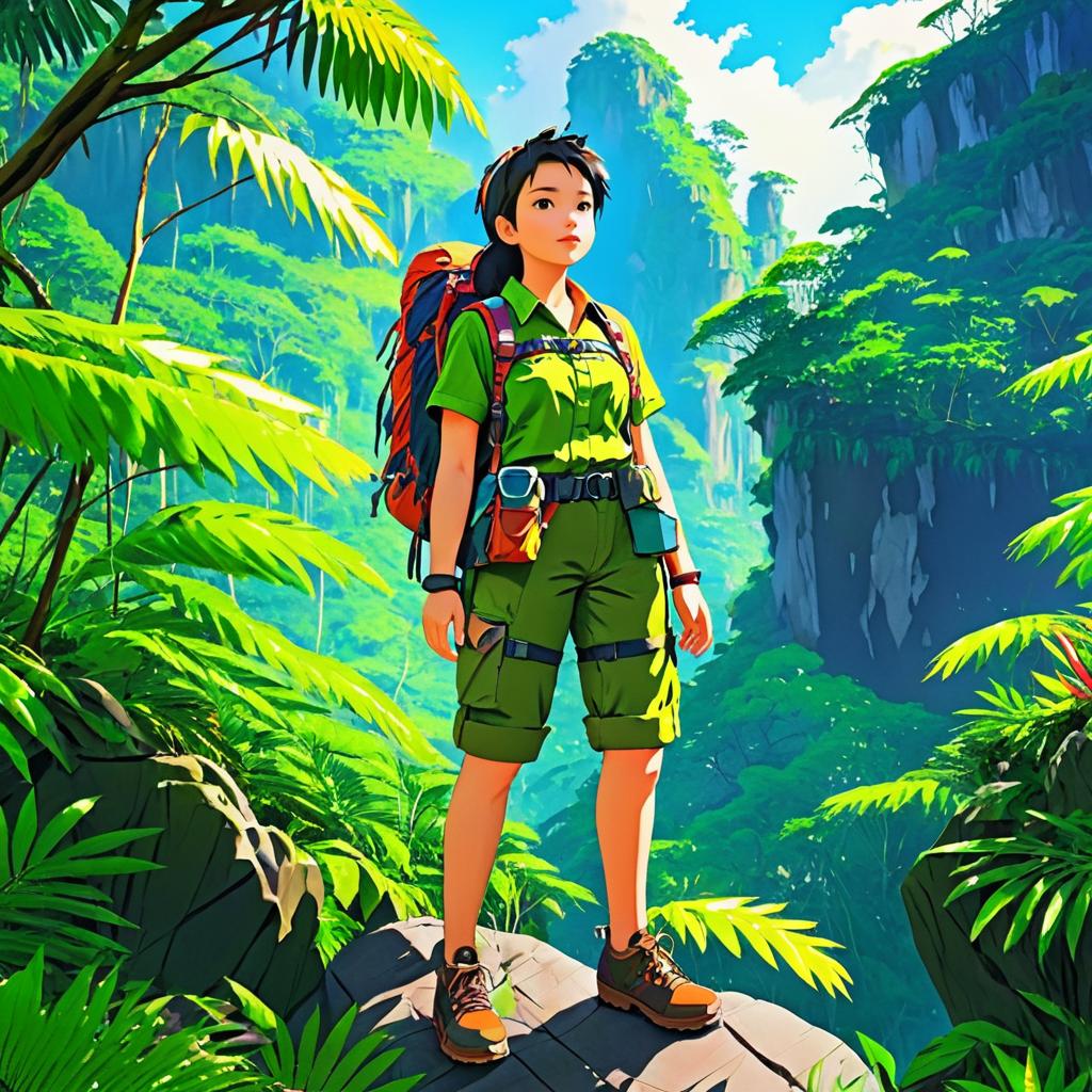 Bold Jungle Explorer in Anime Style