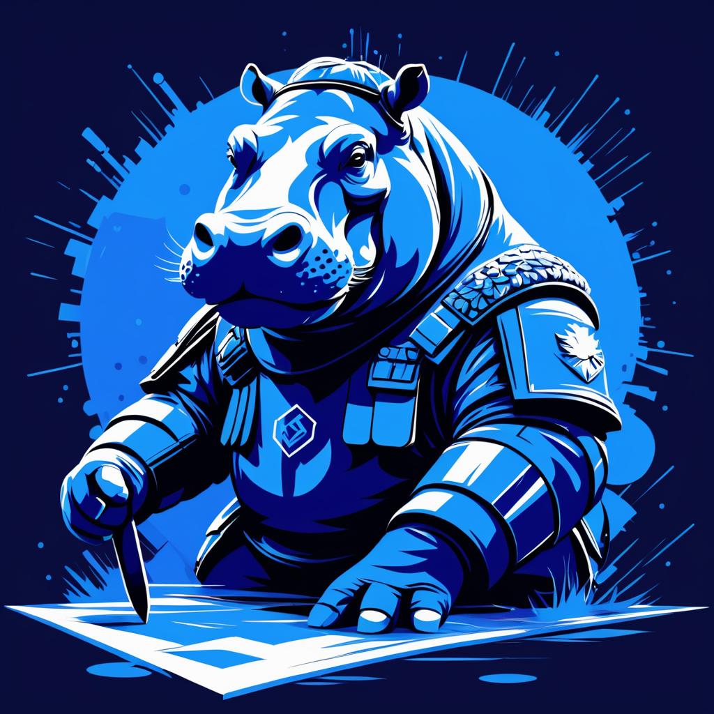 Hippo Combat Strategist in Stencil Art