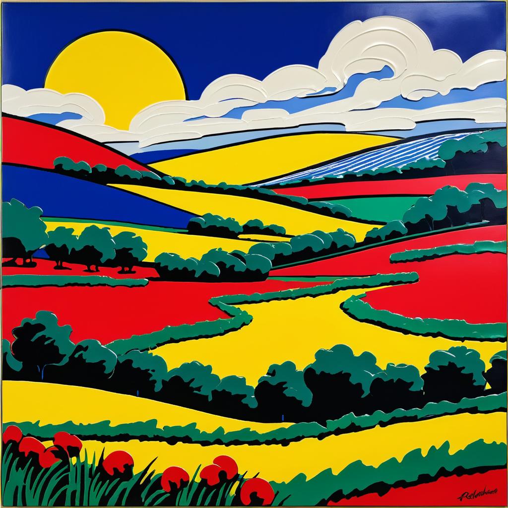 Bold Impasto Landscape in Lichtenstein Style