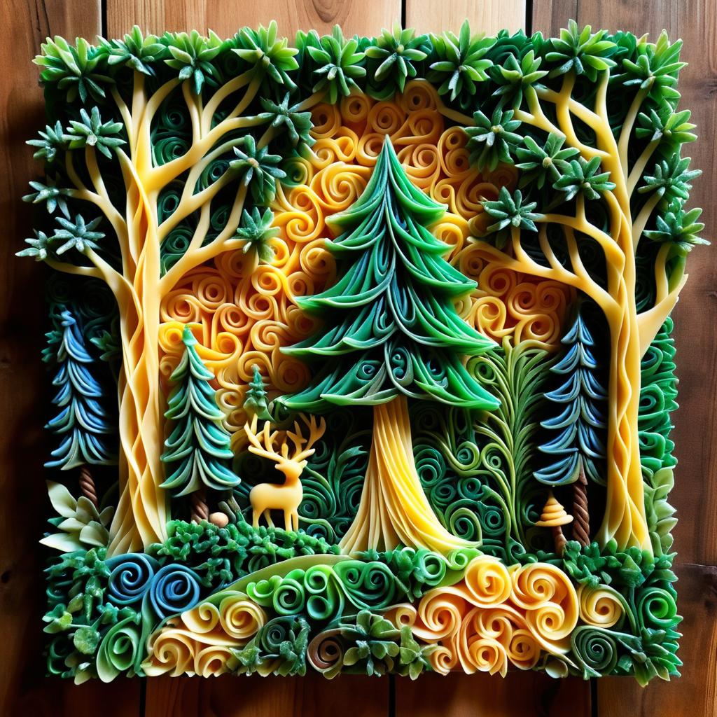 Whimsical Pasta Art in Enchanted Forest