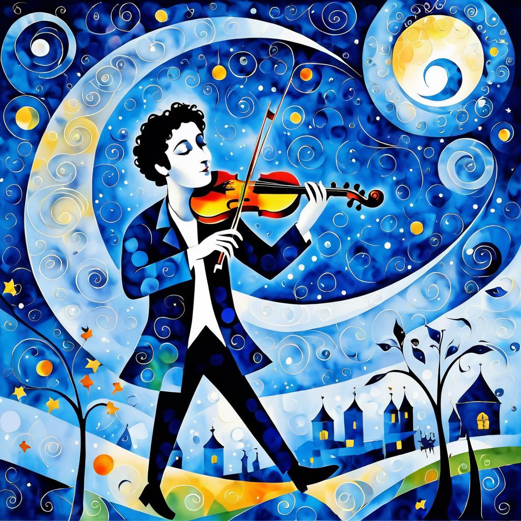 Whimsical Chagall-Inspired Violinist Illustration