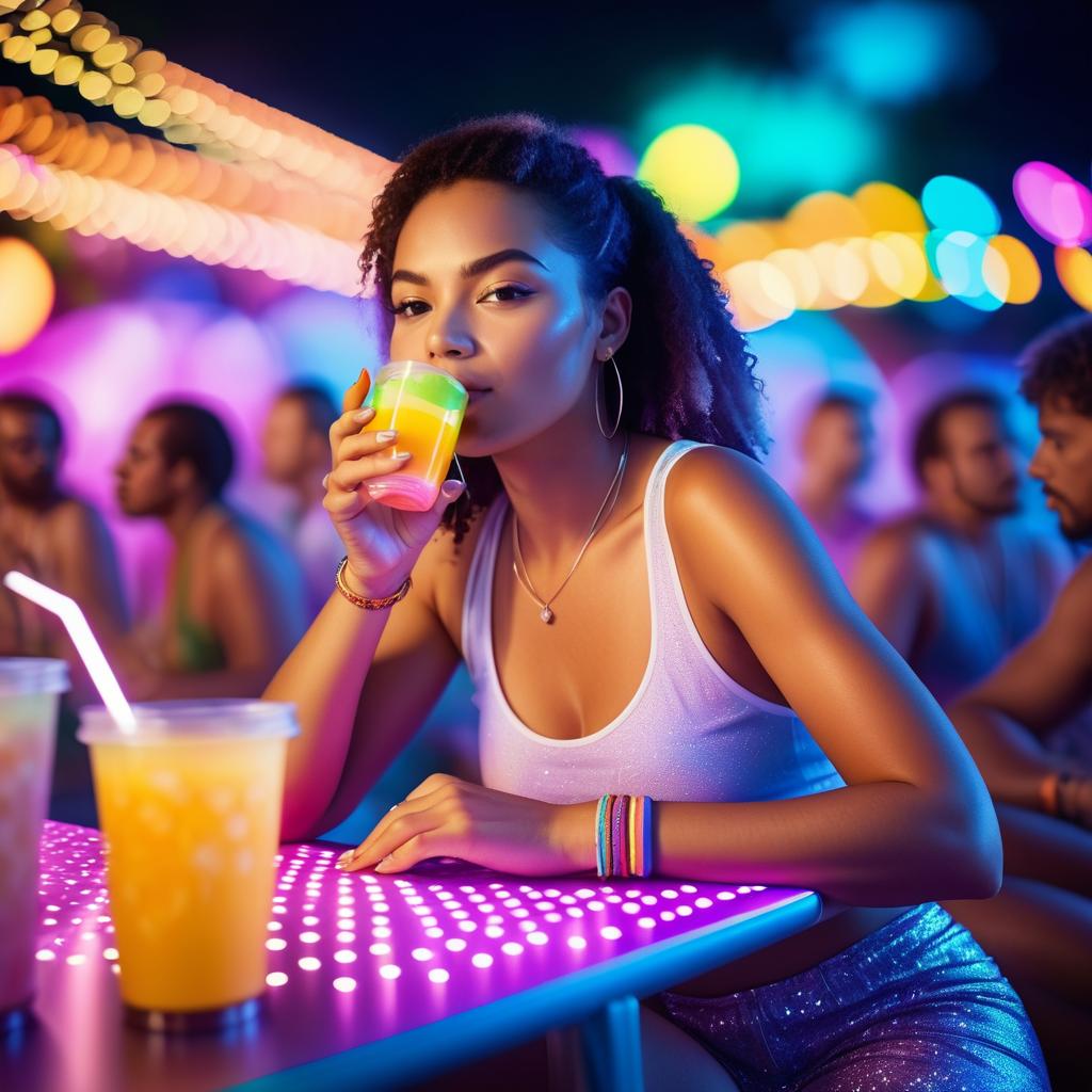 Vibrant Night Festival with Mixed-Race Woman