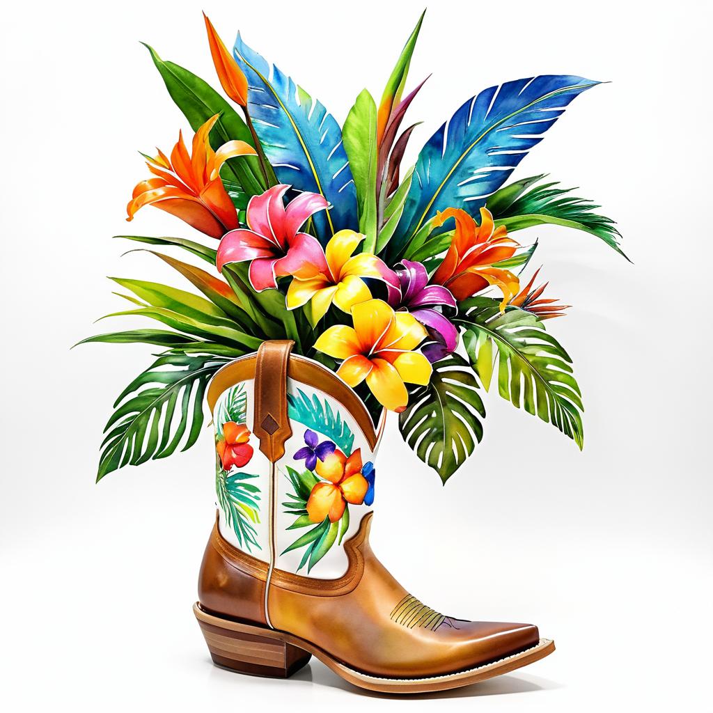 Vibrant Tropical Flowers in Cowgirl Boot