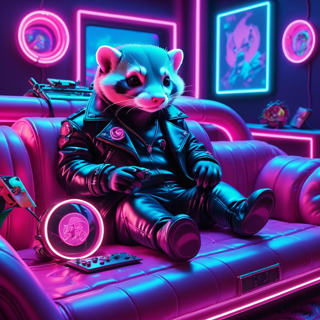 Futuristic Ferret on a Rose Couch