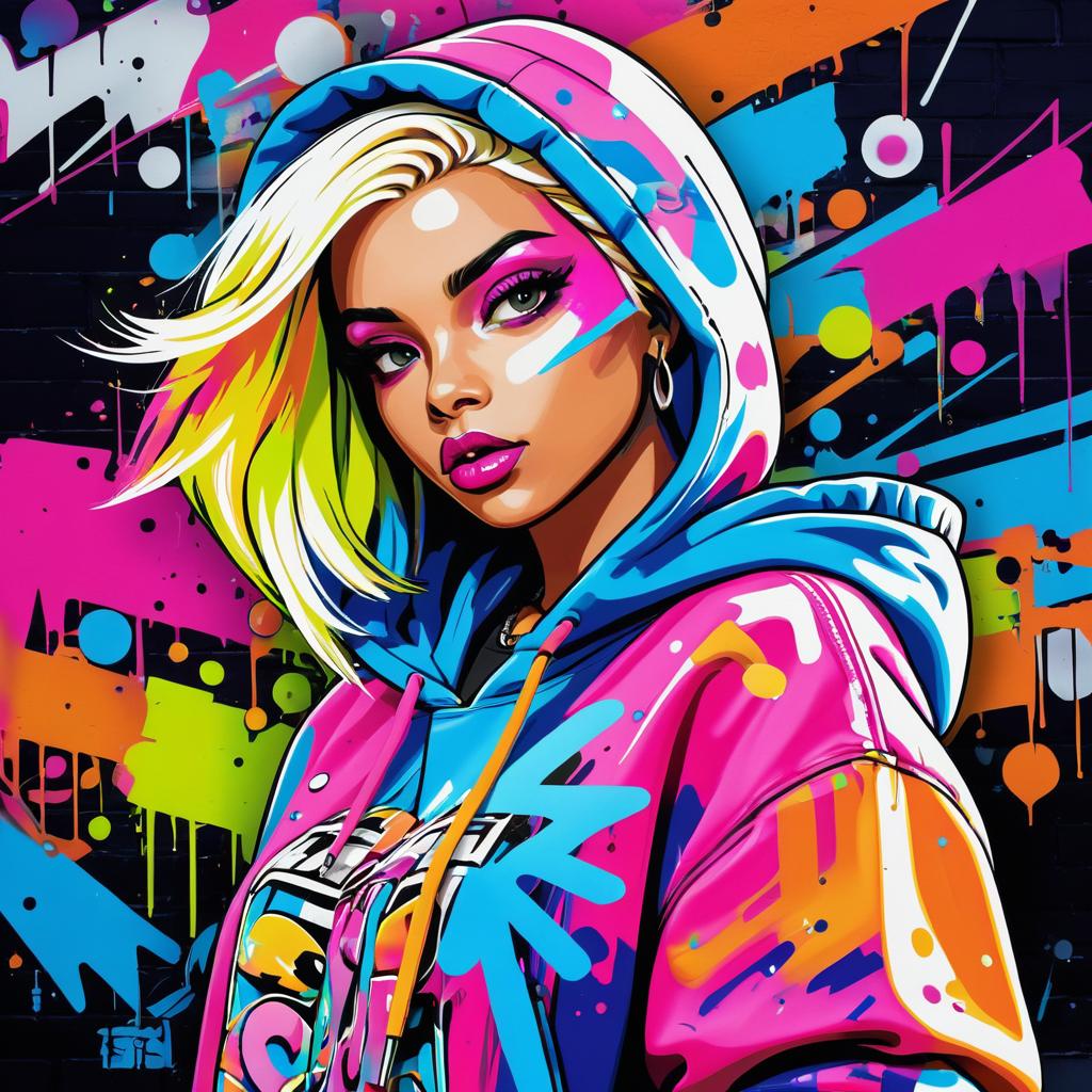 Vibrant Graffiti Art of a Female Character