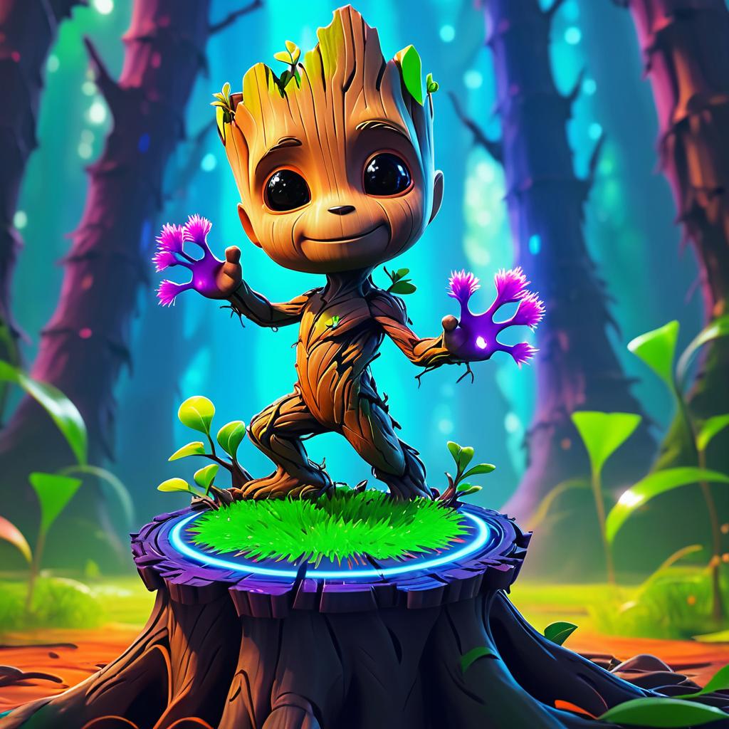 Vivid Digital Art of Cute Groot